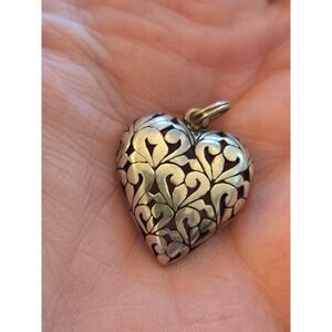 Jezlaine Sterling Silver Heart Pendant Vintage Intricate Filagree Unsigned